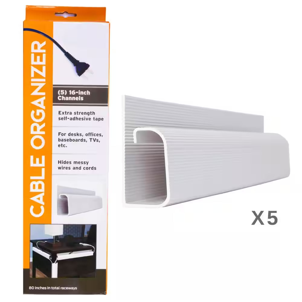 16 In. J Channel Desk Cable Organizer in White (5-Pack)